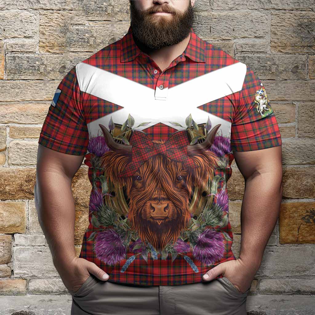 Matheson Tartan Polo Shirt Scottish Thistle Heilan Coo