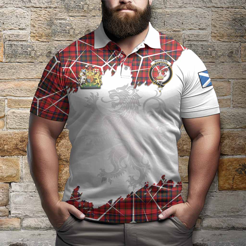 Matheson Tartan Polo Shirt with Family Crest and Lion Rampant Grunge Style