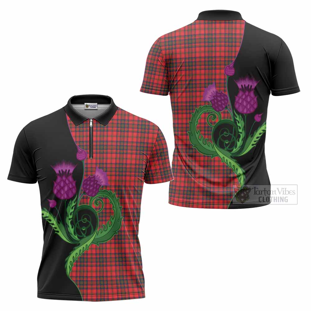 Matheson Tartan Zipper Polo Shirt Traditional Scottish Thistle