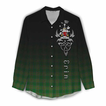 Tartan Vibes Clothing Maul Irish Clan Women's Casual Shirt with Coat of Arms Erin Go Bragh Celtic Inspired