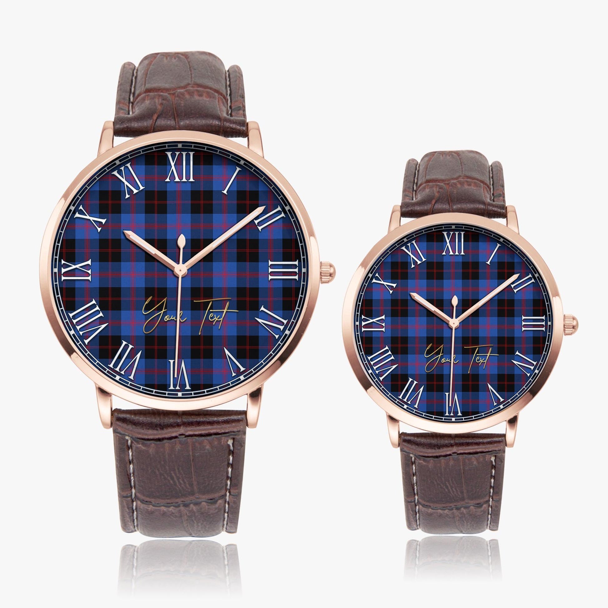 Maule Tartan Personalized Your Text Leather Trap Quartz Watch Ultra Thin Rose Gold Case With Brown Leather Strap - Tartanvibesclothing