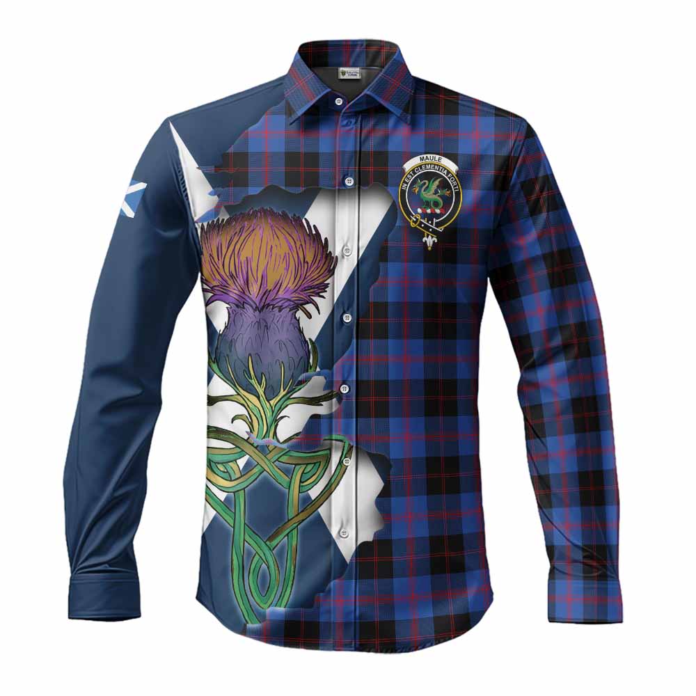 Tartan Vibes Clothing Maule Tartan Family Crest Long Sleeve Button Shirt Scottish Thistle Celtic Inspired
