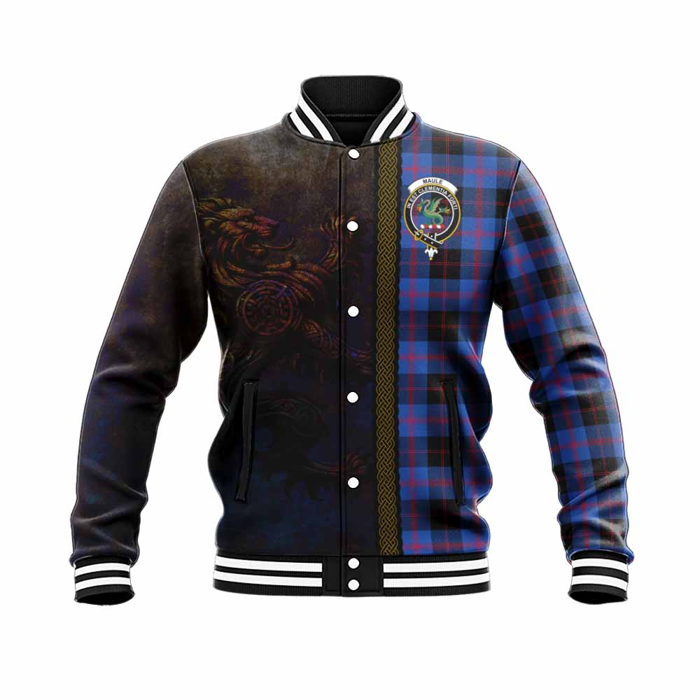 Tartan Vibes Clothing Maule Tartan Family Crest Baseball Jacket Alba Gu Brath Be Brave Lion Ancient Style