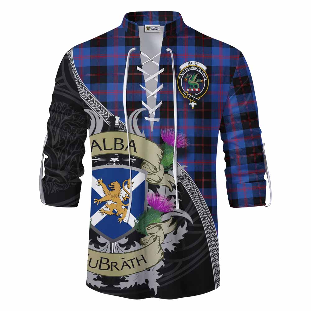 Tartan Vibes Clothing Maule Tartan Family Crest Ghillie Kilt Shirt Lion Rampant Royal Thistle Shield Celtic Inspired