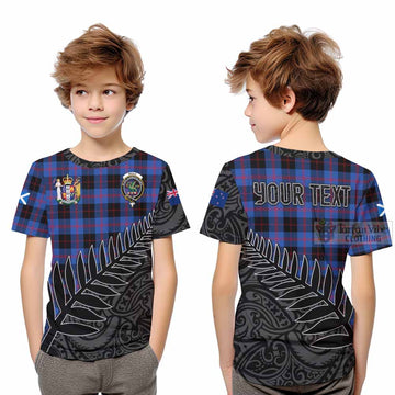 Tartan Vibes Clothing Maule Crest Tartan Kid T-Shirt with New Zealand Silver Fern Half Style