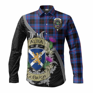 Tartan Vibes Clothing Maule Tartan Family Crest Long Sleeve Button Shirt Lion Rampant Royal Thistle Shield Celtic Inspired