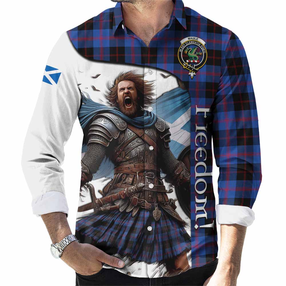 Tartan Vibes Clothing Maule Crest Tartan Long Sleeve Button Shirt Inspired by the Freedom of Scottish Warrior