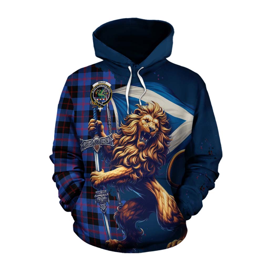 Tartan Vibes Clothing Maule Tartan Family Crest Cotton Hoodie with Scottish Majestic Lion