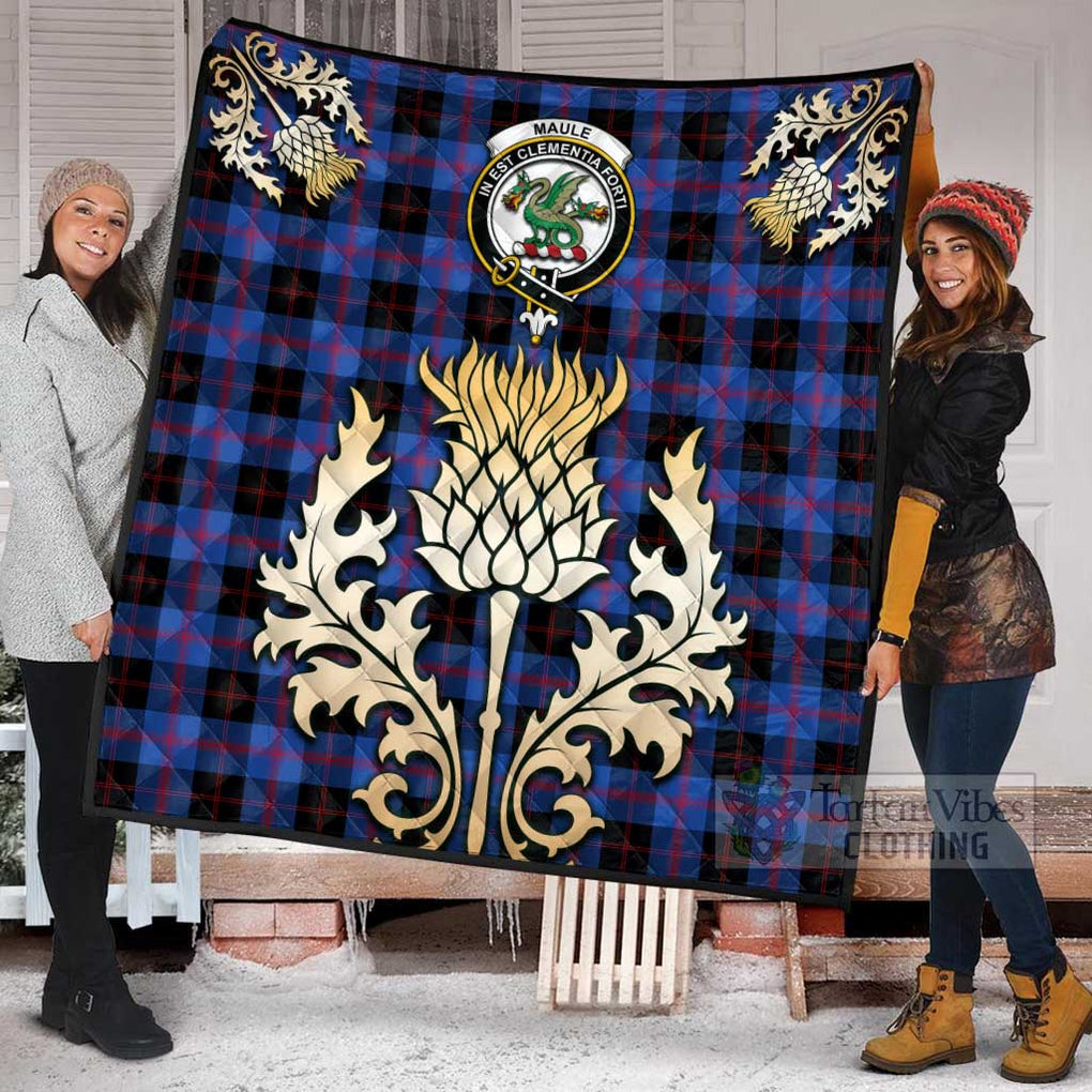 Tartan Vibes Clothing Maule Tartan Quilt with Family Crest and Golden Thistle Style