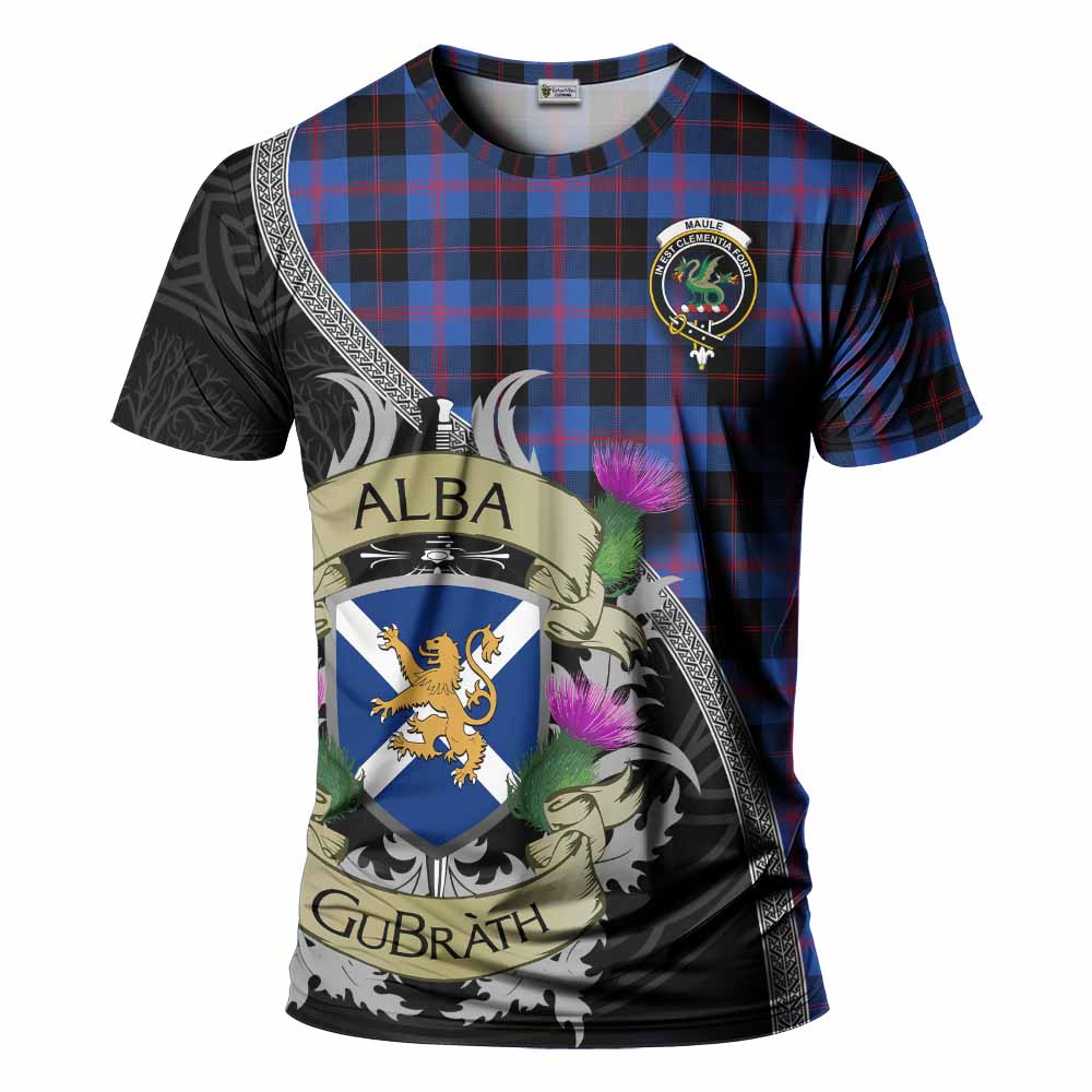Tartan Vibes Clothing Maule Tartan Family Crest T-Shirt Lion Rampant Royal Thistle Shield Celtic Inspired