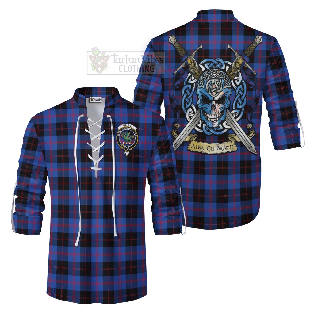 Tartan Vibes Clothing Maule Tartan Ghillie Kilt Shirt with Family Crest Celtic Skull Style