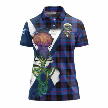 Maule Tartan Family Crest Women's Polo Shirt Scottish Thistle Celtic Inspired