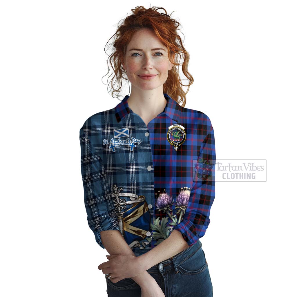 Tartan Vibes Clothing Maule Tartan Women's Casual Shirt Happy St. Andrew's Day Half Tartan Style