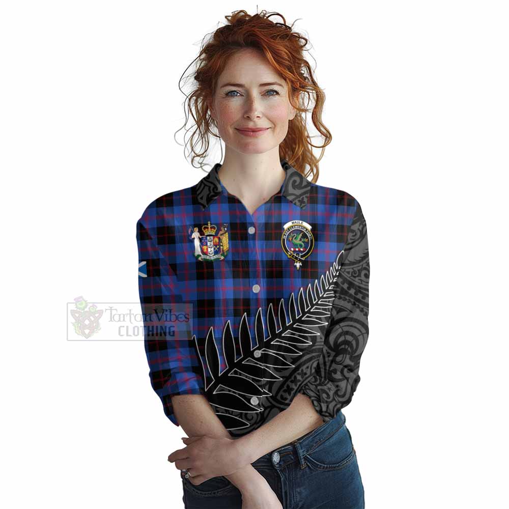 Tartan Vibes Clothing Maule Crest Tartan Women's Casual Shirt with New Zealand Silver Fern Half Style