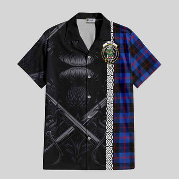 Maule Tartan Hawaiian Shirt with Family Crest Cross Sword Thistle Celtic Vibes