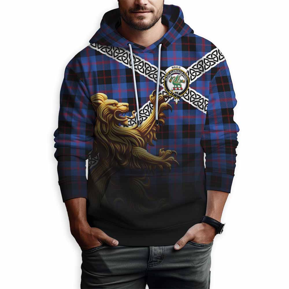 Tartan Vibes Clothing Maule Crest Tartan Hoodie with Golden Lion Emblem Celtic Style