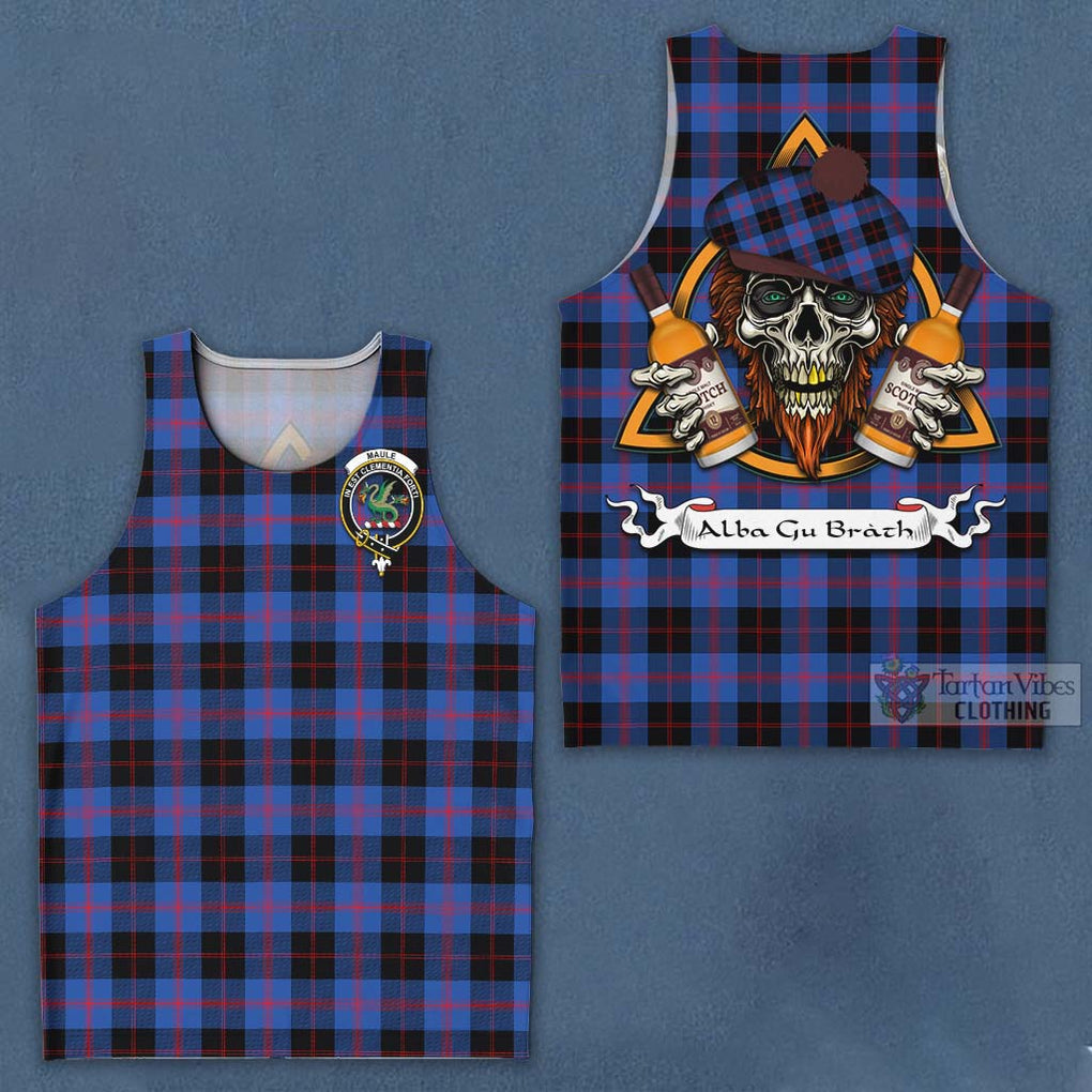 Tartan Vibes Clothing Maule Tartan Men's Tank Top with Family Crest and Bearded Skull Holding Bottles of Whiskey