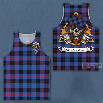 Tartan Vibes Clothing Maule Tartan Men's Tank Top with Family Crest and Bearded Skull Holding Bottles of Whiskey