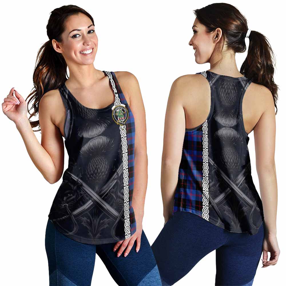 Tartan Vibes Clothing Maule Tartan Women's Racerback Tanks with Family Crest Cross Sword Thistle Celtic Vibes