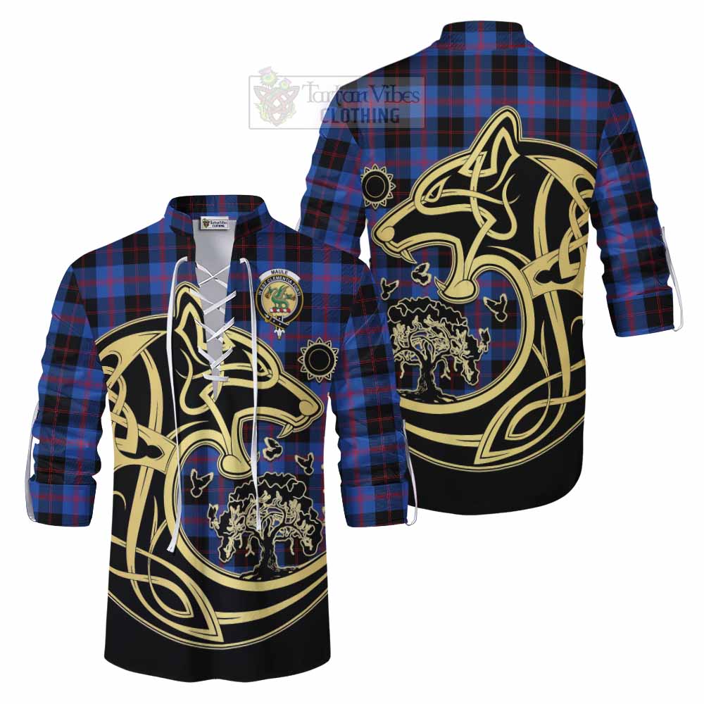 Tartan Vibes Clothing Maule Tartan Ghillie Kilt Shirt with Family Crest Celtic Wolf Style