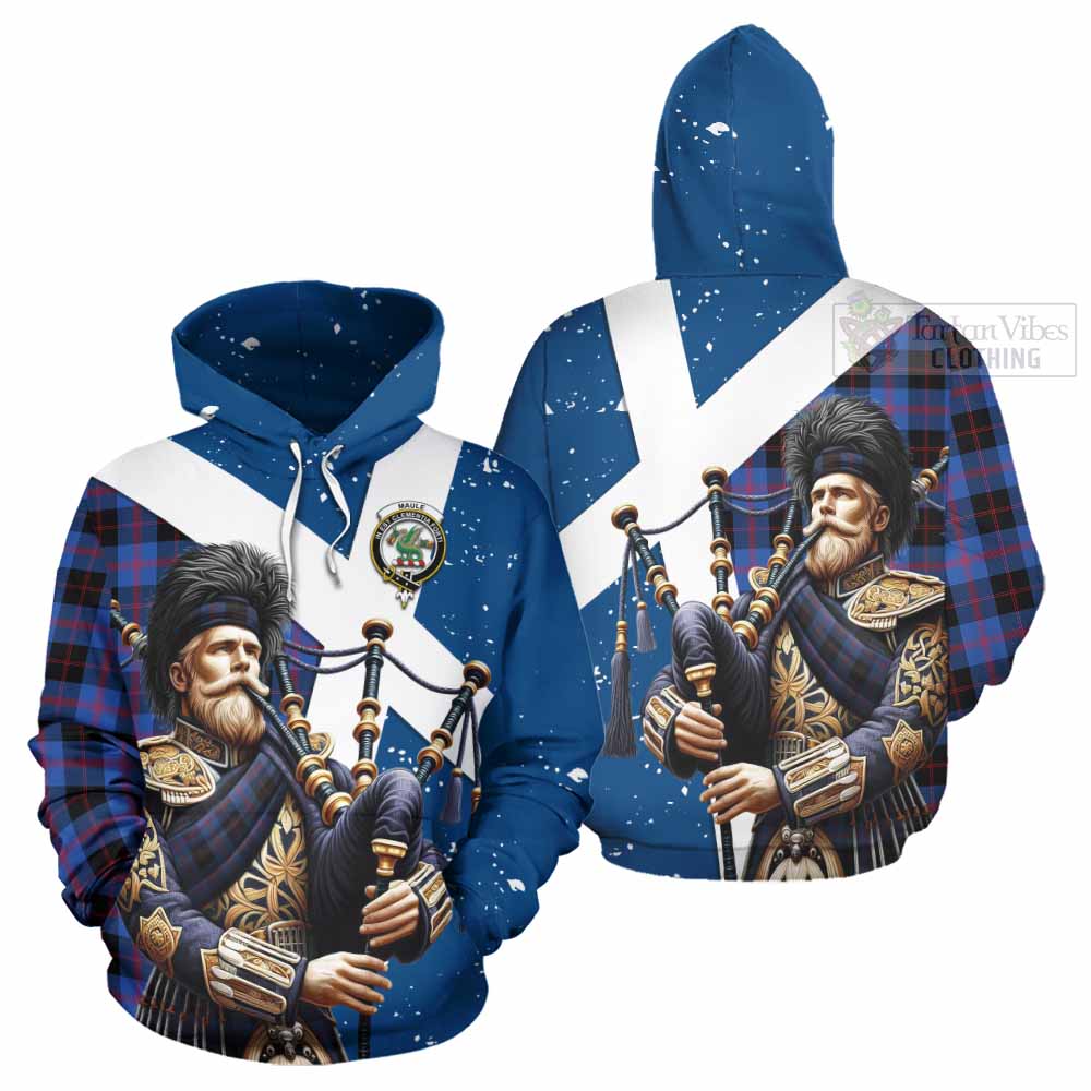 Tartan Vibes Clothing Maule Tartan Hoodie with Family Crest Scottish Bagpiper Vibes