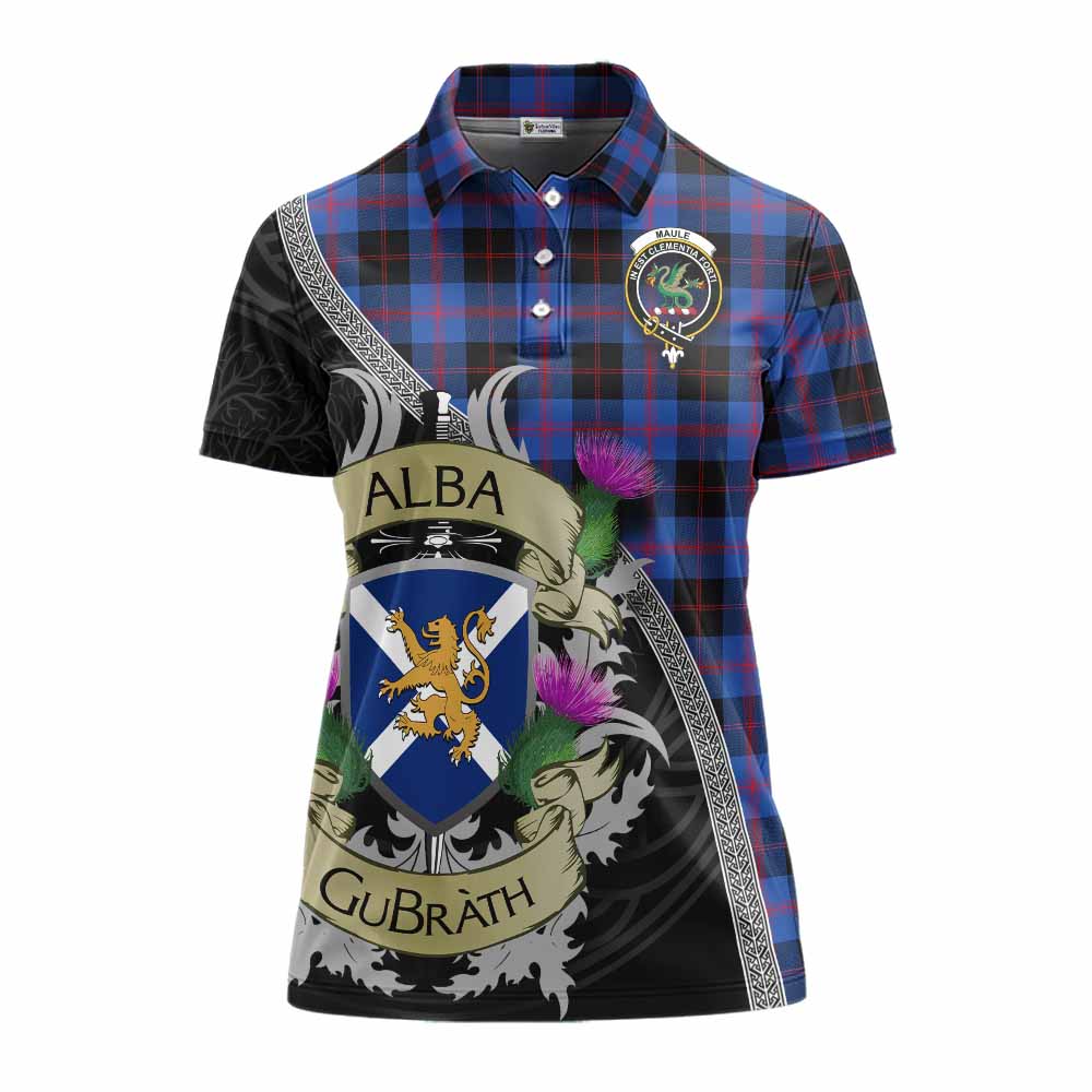 Tartan Vibes Clothing Maule Tartan Family Crest Women's Polo Shirt Lion Rampant Royal Thistle Shield Celtic Inspired