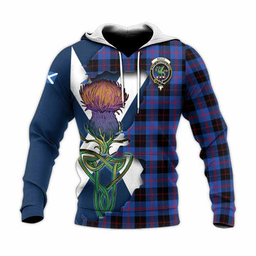 Tartan Vibes Clothing Maule Tartan Family Crest Knitted Hoodie Scottish Thistle Celtic Inspired