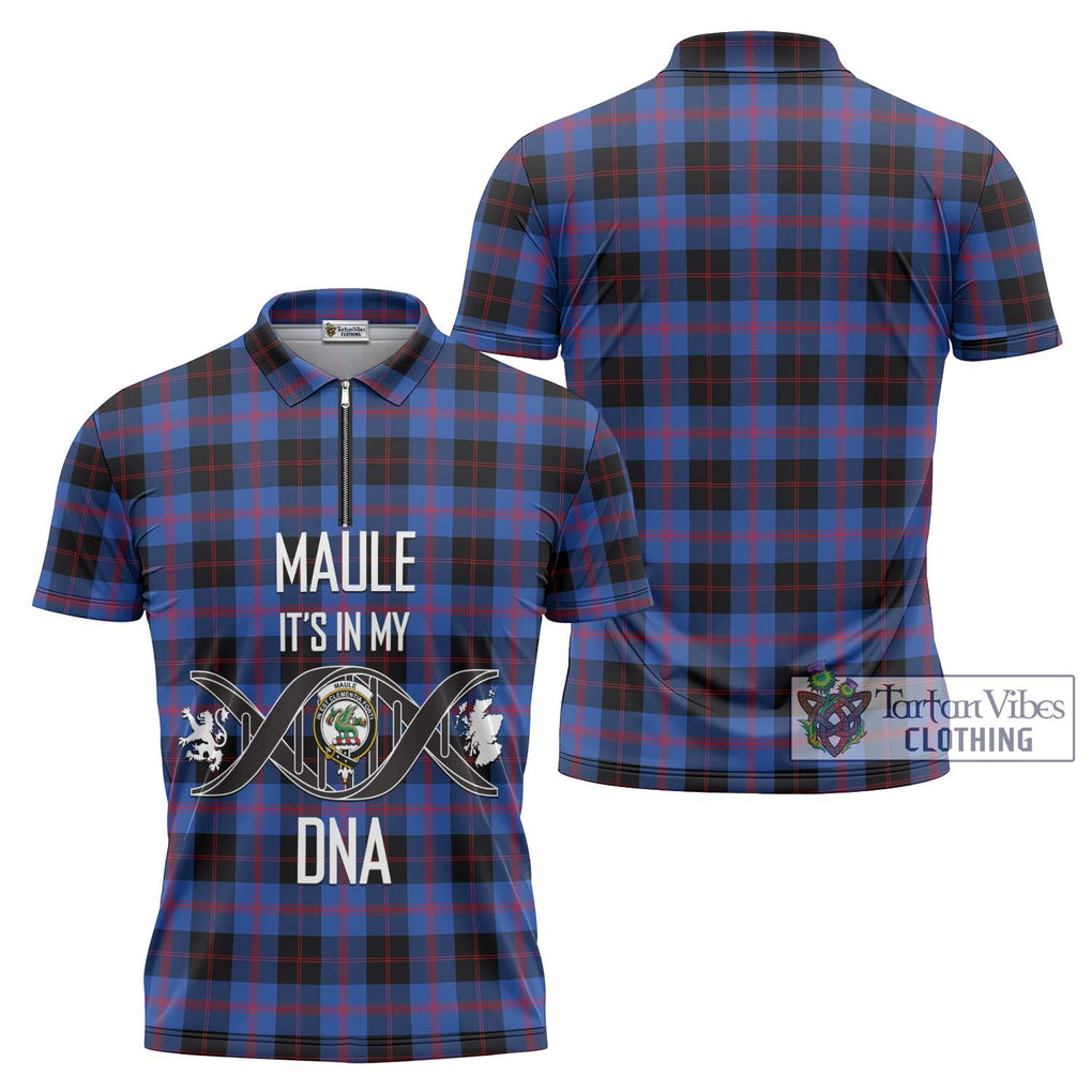 Maule Tartan Zipper Polo Shirt with Family Crest DNA In Me Style Unisex - Tartanvibesclothing Shop