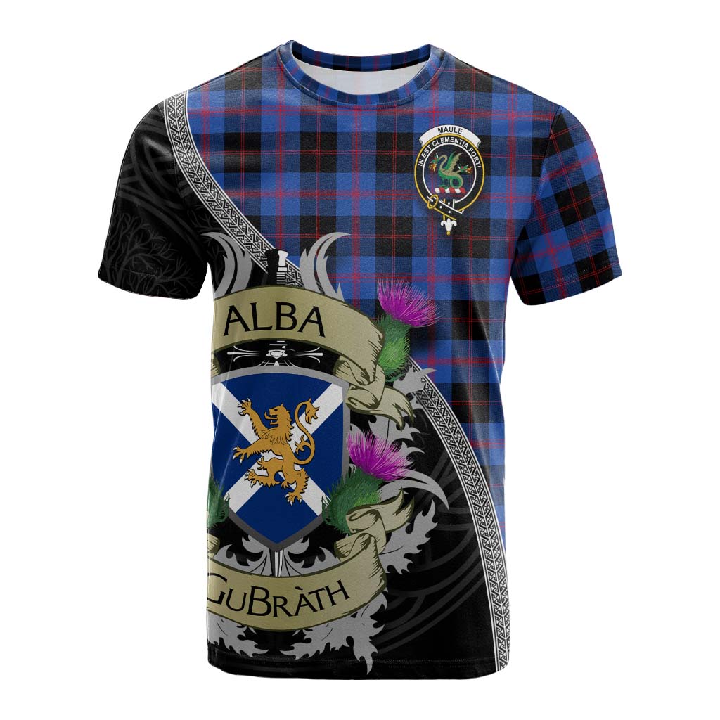 Tartan Vibes Clothing Maule Tartan Family Crest Cotton T-shirt Lion Rampant Royal Thistle Shield Celtic Inspired
