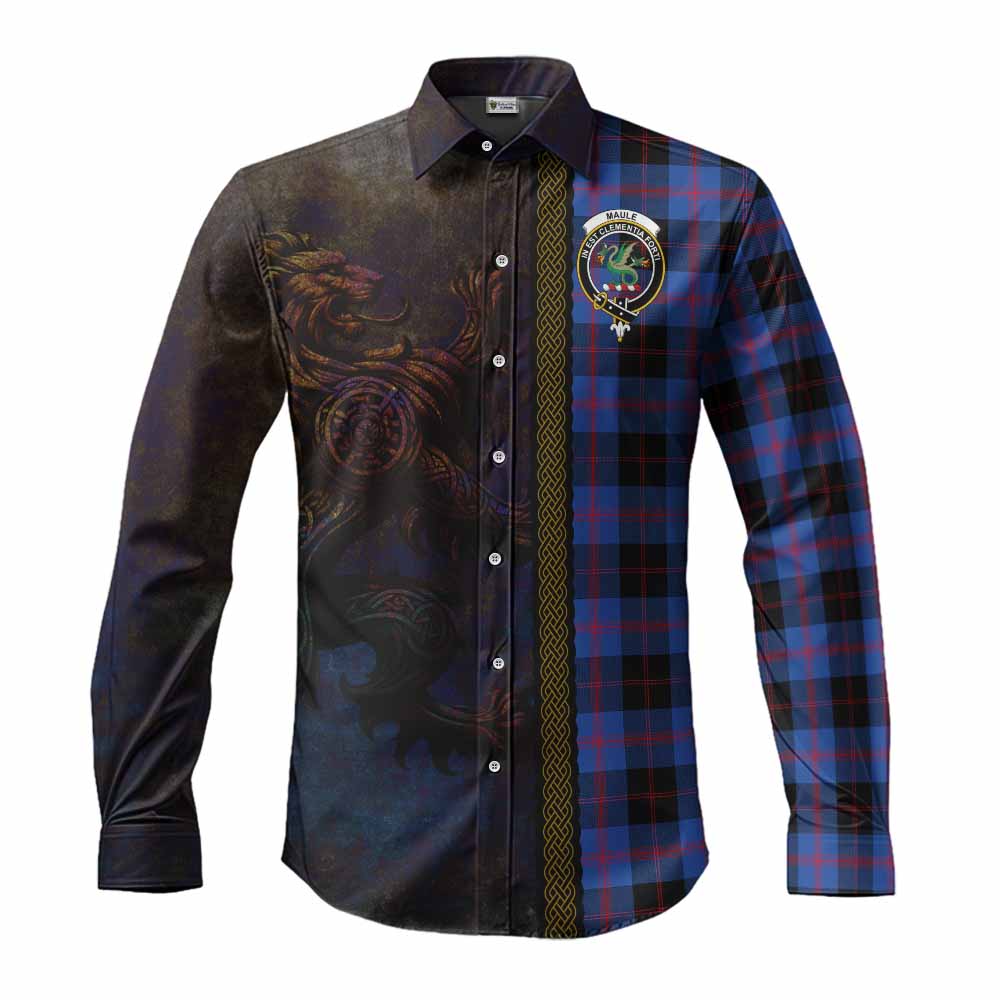 Tartan Vibes Clothing Maule Tartan Family Crest Long Sleeve Button Shirt Alba Gu Brath Be Brave Lion Ancient Style