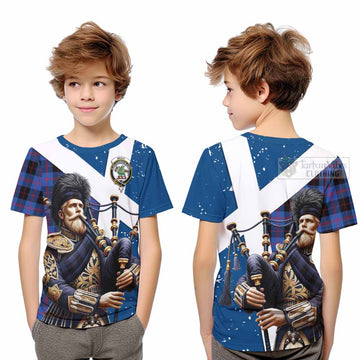 Tartan Vibes Clothing Maule Tartan Kid T-Shirt with Family Crest Scottish Bagpiper Vibes