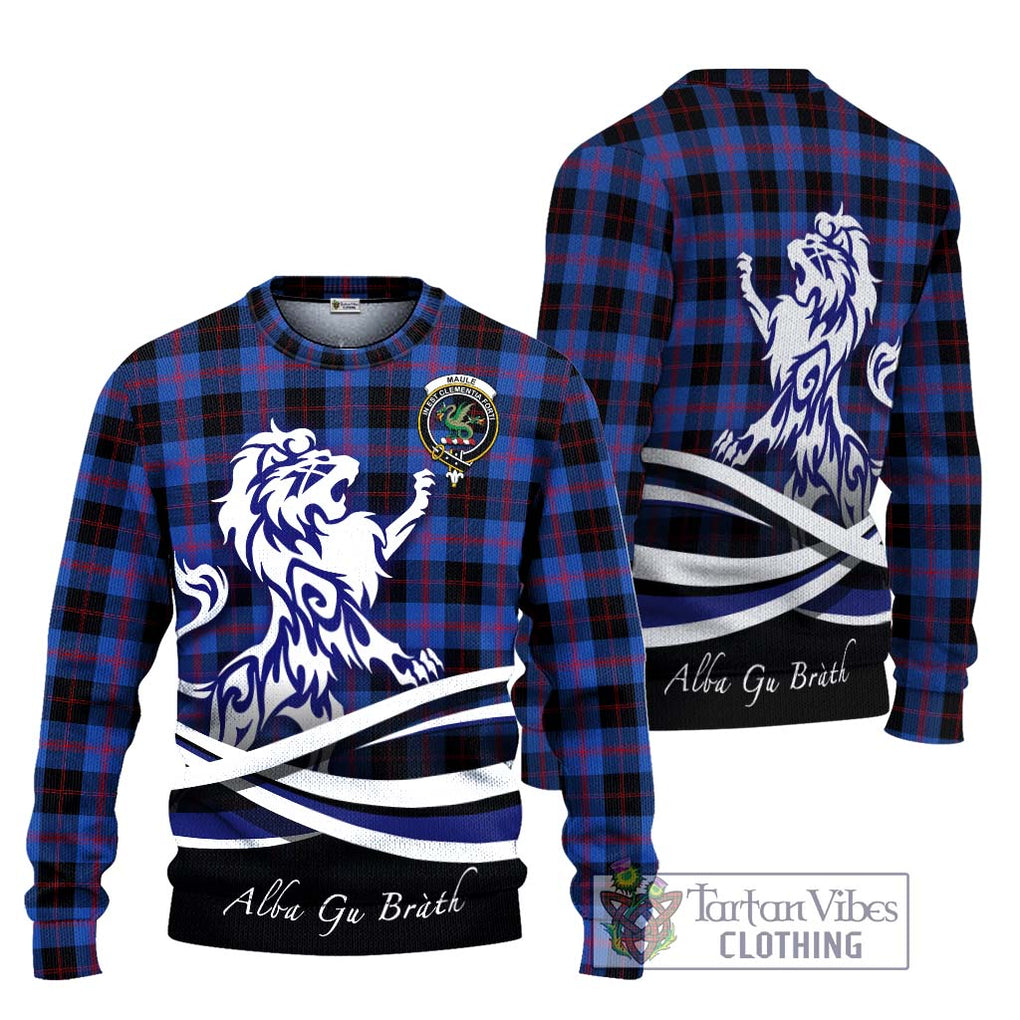 Maule Tartan Knitted Sweater with Alba Gu Brath Regal Lion Emblem Unisex - Tartanvibesclothing Shop