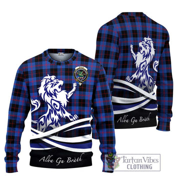 Maule Tartan Knitted Sweater with Alba Gu Brath Regal Lion Emblem Unisex - Tartanvibesclothing Shop