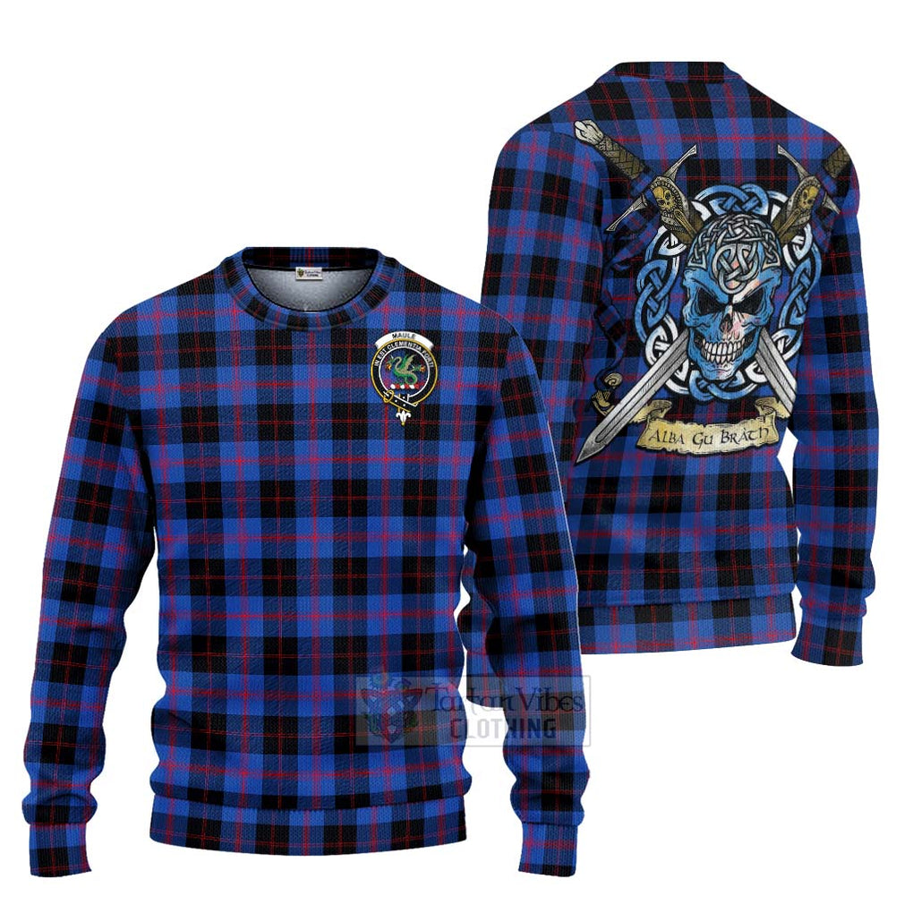 Tartan Vibes Clothing Maule Tartan Knitted Sweater with Family Crest Celtic Skull Style
