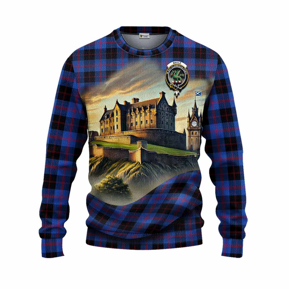 Tartan Vibes Clothing Maule Tartan Family Crest Knitted Sweater with Scottish Ancient Castle Style