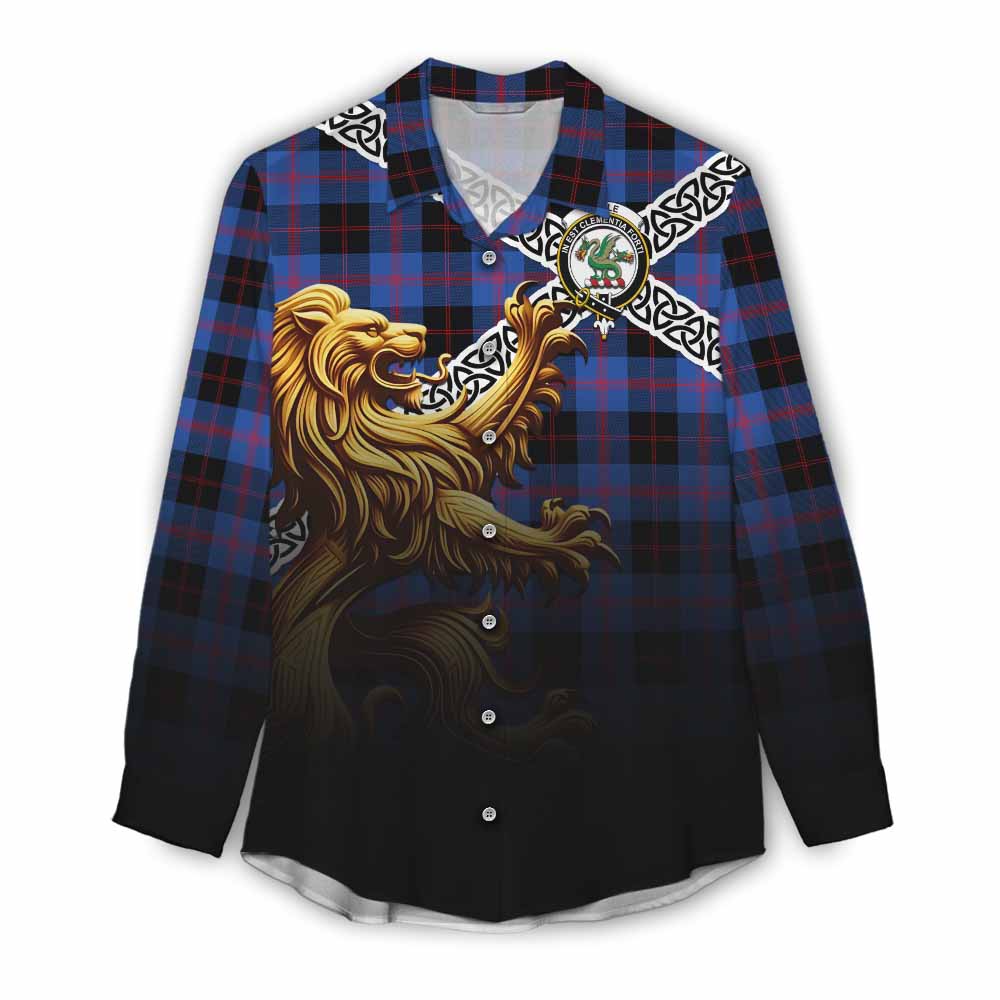 Tartan Vibes Clothing Maule Crest Tartan Women's Casual Shirt with Golden Lion Emblem Celtic Style