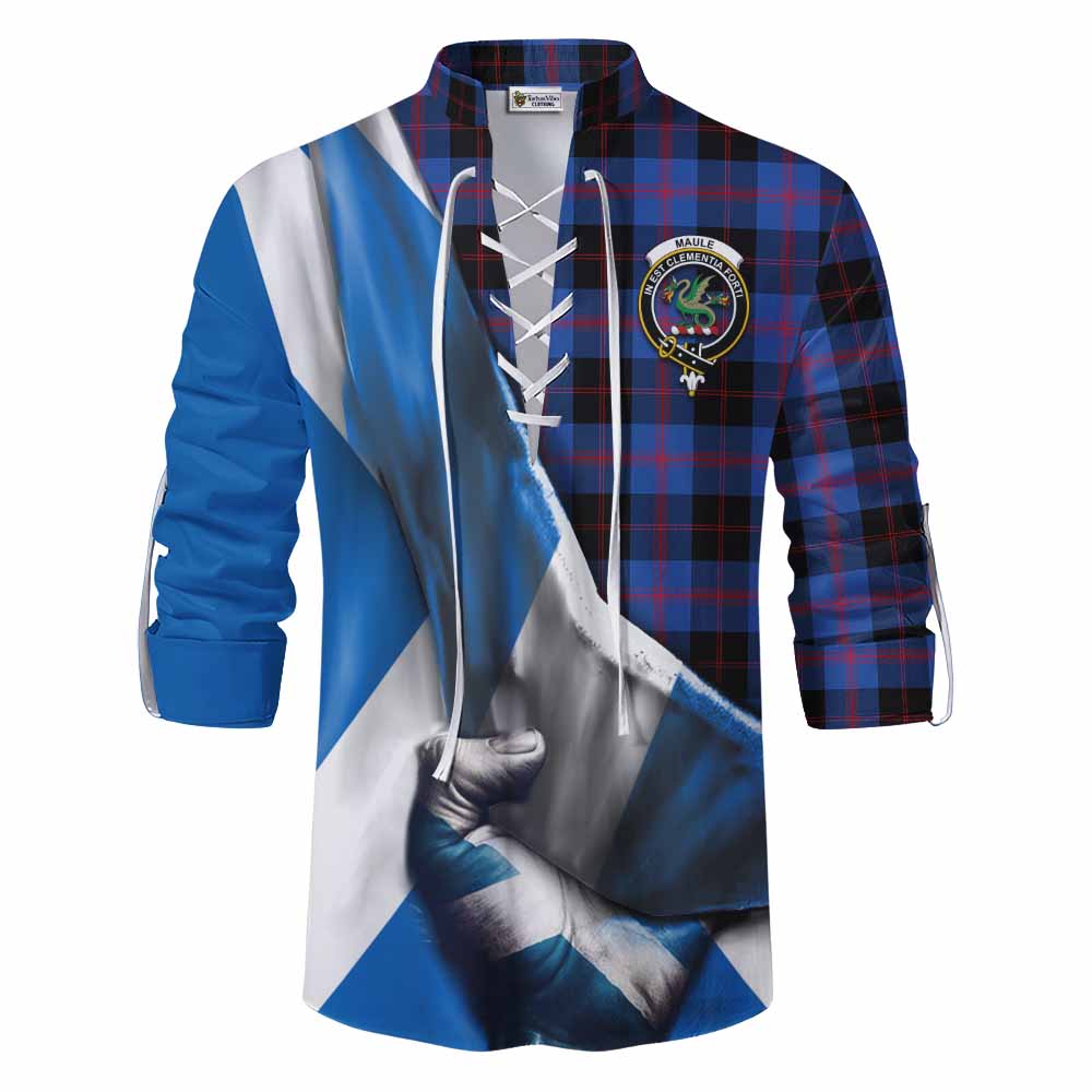 Tartan Vibes Clothing Maule Tartan Ghillie Kilt Shirt with Family Crest Scotland Patriotic Style