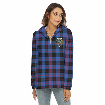 Maule Tartan Women's Borg Fleece Hoodie with Half Zip with Family Crest