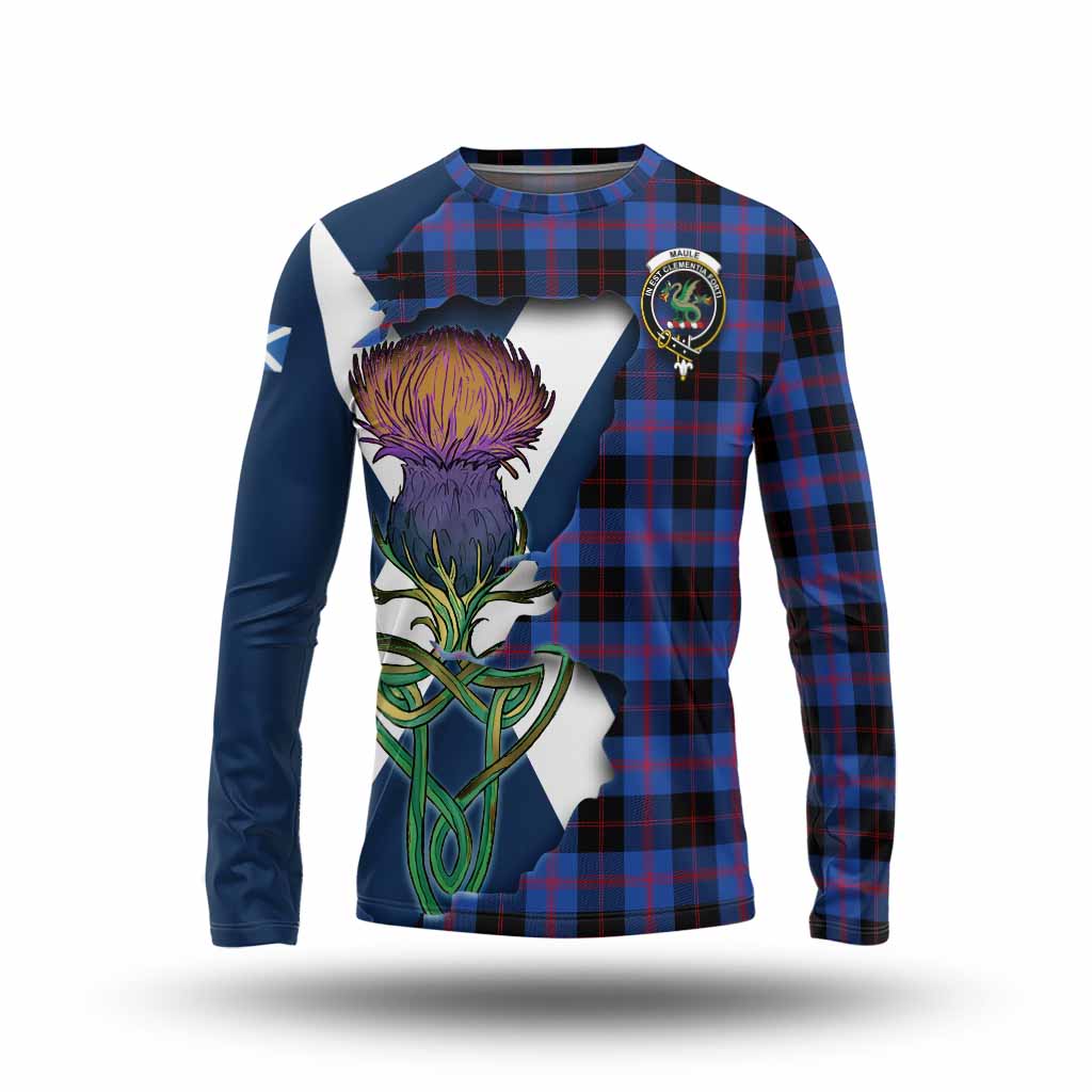 Tartan Vibes Clothing Maule Tartan Family Crest Long Sleeve T-Shirt Scottish Thistle Celtic Inspired