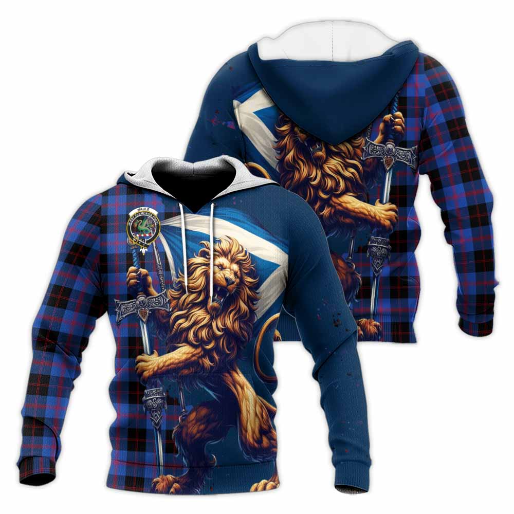 Tartan Vibes Clothing Maule Tartan Family Crest Knitted Hoodie with Scottish Majestic Lion