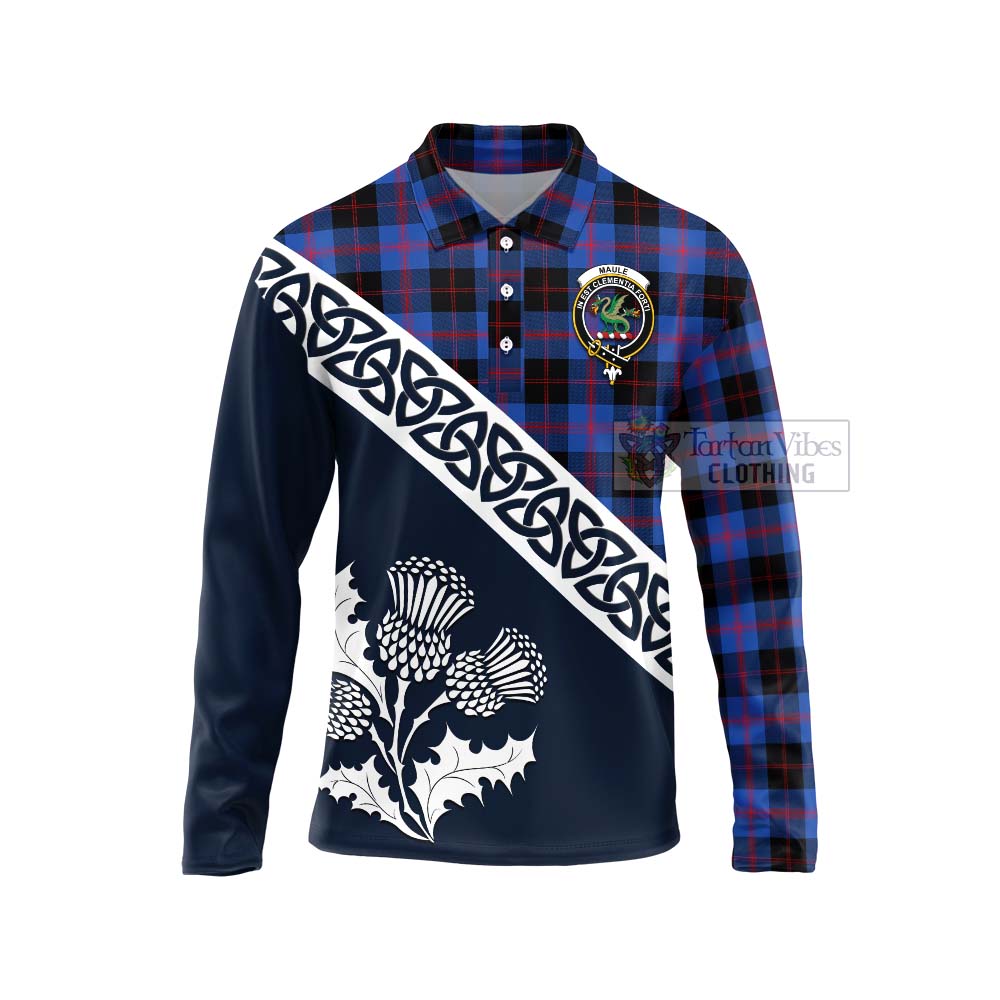 Tartan Vibes Clothing Maule Tartan Long Sleeve Polo Shirt Featuring Thistle and Scotland Map