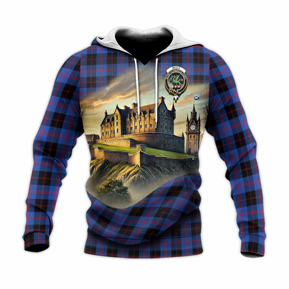 Tartan Vibes Clothing Maule Tartan Family Crest Knitted Hoodie with Scottish Ancient Castle Style