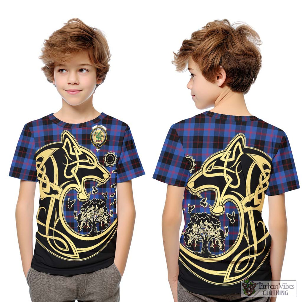 Maule Tartan Kid T-Shirt with Family Crest Celtic Wolf Style Youth XL Size14 - Tartan Vibes Clothing