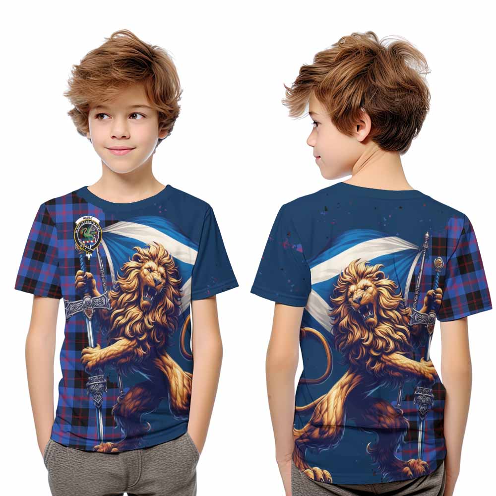 Tartan Vibes Clothing Maule Tartan Family Crest Kid T-Shirt with Scottish Majestic Lion