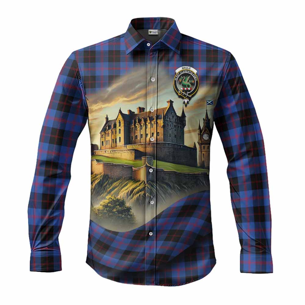 Tartan Vibes Clothing Maule Tartan Family Crest Long Sleeve Button Shirt with Scottish Ancient Castle Style