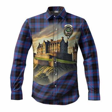 Tartan Vibes Clothing Maule Tartan Family Crest Long Sleeve Button Shirt with Scottish Ancient Castle Style