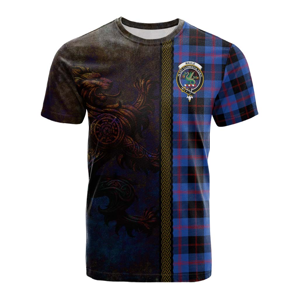 Tartan Vibes Clothing Maule Tartan Family Crest Cotton T-shirt Alba Gu Brath Be Brave Lion Ancient Style