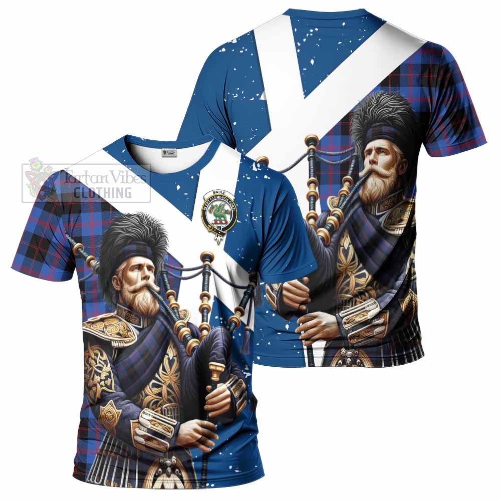 Tartan Vibes Clothing Maule Tartan T-Shirt with Family Crest Scottish Bagpiper Vibes