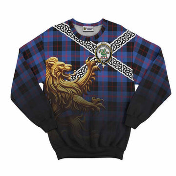 Maule Crest Tartan Sweatshirt with Golden Lion Emblem Celtic Style