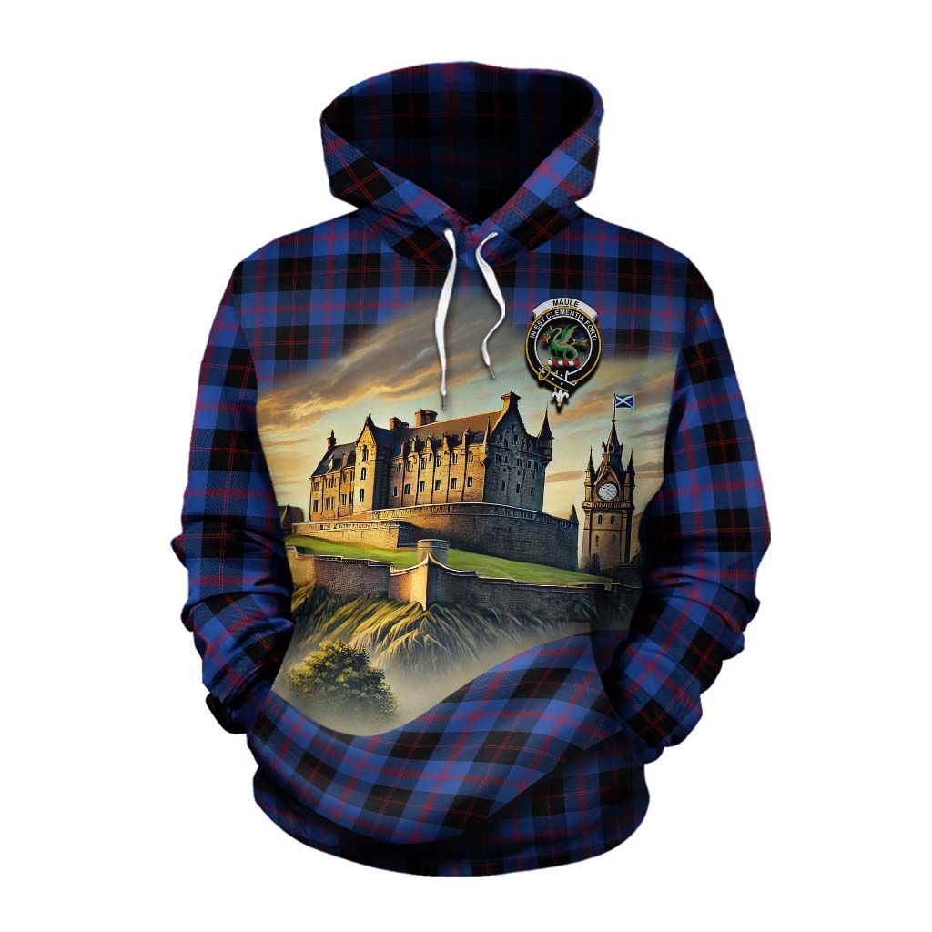 Tartan Vibes Clothing Maule Tartan Family Crest Cotton Hoodie with Scottish Ancient Castle Style